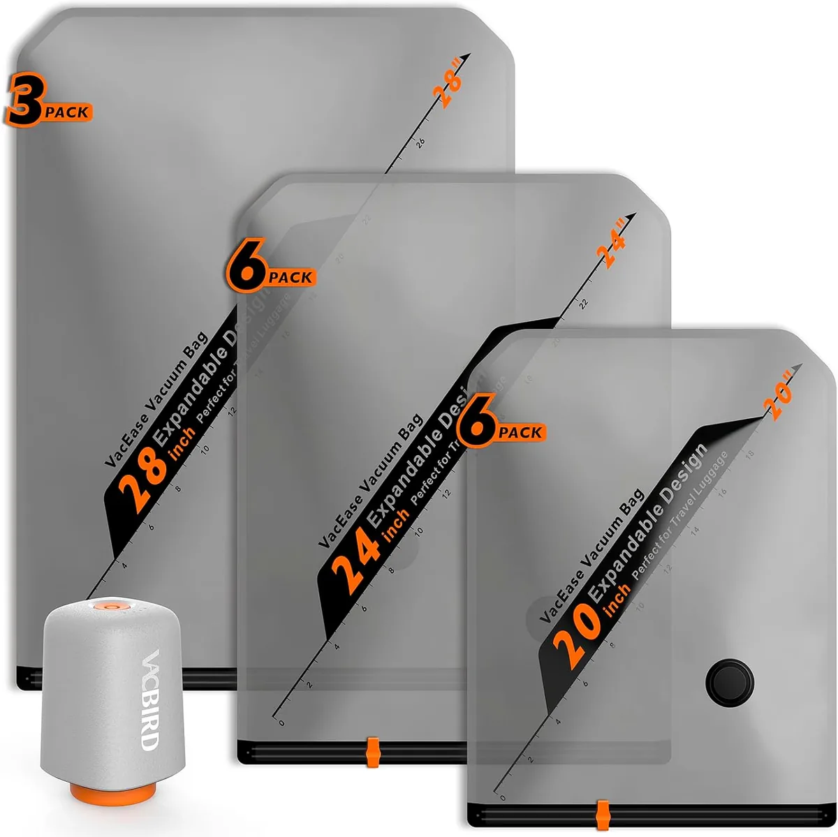 Kit de bolsas de almacenamiento al vacío en tres tamaños con bomba eléctrica inalámbrica